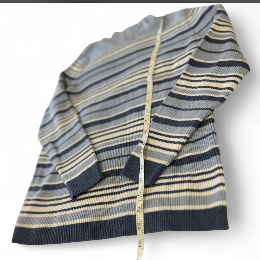 90s Navy Blue White Striped Cotton Mock Neck Ribbed Sweater Size Petite Large - Picture 4 of 7